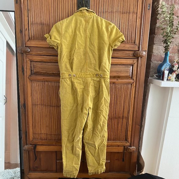 XS Moon River Cropped, Denim Jumpsuit in Mustard - Picture 3 of 4